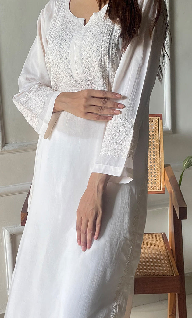 Rooh Women's Lucknowi Handcrafted Modal Cotton Chikankari Kurti - HONC0264886