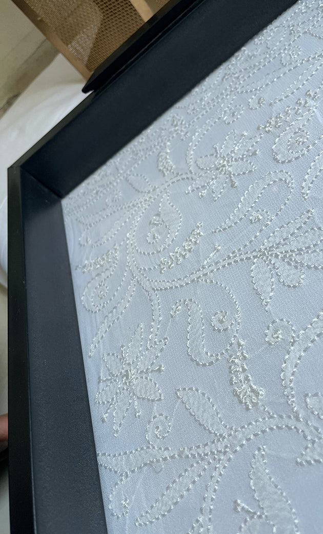 Handcrafted Chikankari Serving Tray – Elegant Wooden Frame (12.5 x 9 Inch)  - HONC0263217