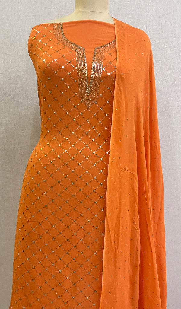 Women's Lakhnavi Handcrafted Viscose Georgette Chikankari Full Suit Material -  HONC0198668