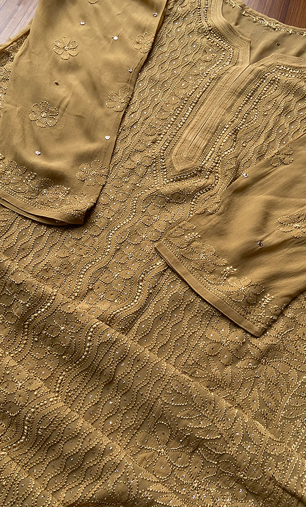 Yusra Women's Lakhnavi Handcrafted Viscose Georgette Chikankari Kurti- HONC0300290