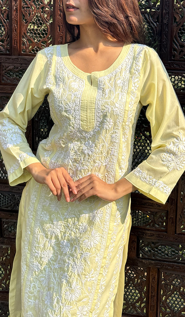 Iqra Women's Lucknowi Handcrafted Cotton Chikankari Kurti - HONC0164395