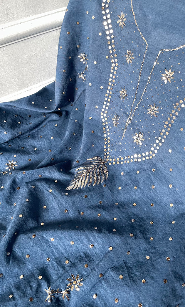 Women's Lakhnavi Handcrafted Mul Chanderi Unstitched Kurta And Dupatta Set - HONC0274496