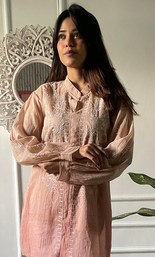 Eshita Women's Lakhnavi Handcrafted Mul Chanderi Chikankari Top - HONC0312896