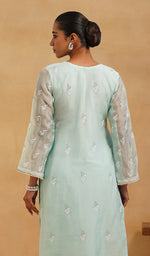 将图像加载到图库查看器中， Women's Lucknowi Handcrafted Pure Organza Silk Stitched Chikankari Kurta, Dupatta With Pant Set- HONC0543190