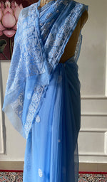 将图像加载到图库查看器中， Women's Lucknowi Handcrafted Faux-Georgette Chikankari Saree - HONC0348737