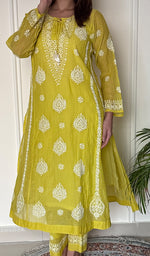 Ira Women's Lucknowi Handcrafted Mul Chanderi Stitched Chikankari Kurta And Plazzo Set .
