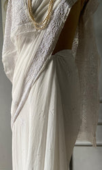 Load image into Gallery viewer, Women&#39;s Lakhnavi Handcrafted Viscose Georgette Chikankari Saree - HONC0296062
