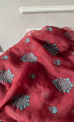 将图像加载到图库查看器中， Gulaab Women's Lakhnavi Handcrafted Pure Organza Chikankari Unstitched Kurta And Dupatta Set- HONC0288593