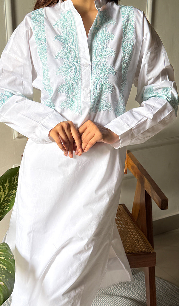 Enayat Women's Lakhnavi Handcrafted Cotton Chikankari Oversized Kurta And Pant Set - HONC0293630
