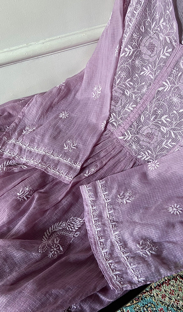 Women's Lucknowi Handcrafted Kota Cotton Chikankari Semi Stitched Kurta And Dupatta Set - HONC0318336