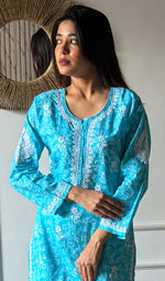 将图像加载到图库查看器中， Shagufta Women's Lakhnavi Handcrafted Cotton Chikankari Kurti - HONC0350632