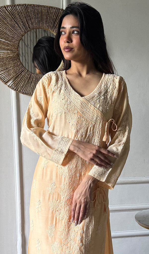 Women's Lucknowi Handcrafted Cotton Chikankari Angrakha - HONC0343792