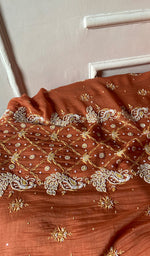 Orange Pure Mul Chanderi Chikankari 3 Pc Unstitched Suit Set