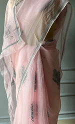 Load image into Gallery viewer, Amna Women&#39;s Lucknowi Handcrafted Pure Organza Silk Chikankari Saree - HONC0294413
