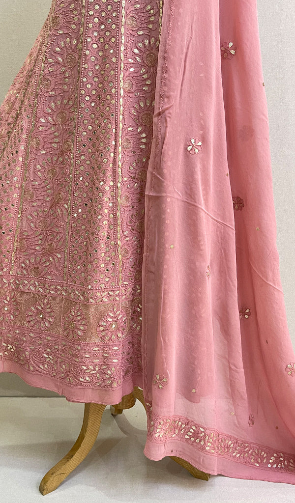 Women's Lucknowi Handcrafted Viscose Georgette Chikankari Anarkali Full Set- HONC0135557