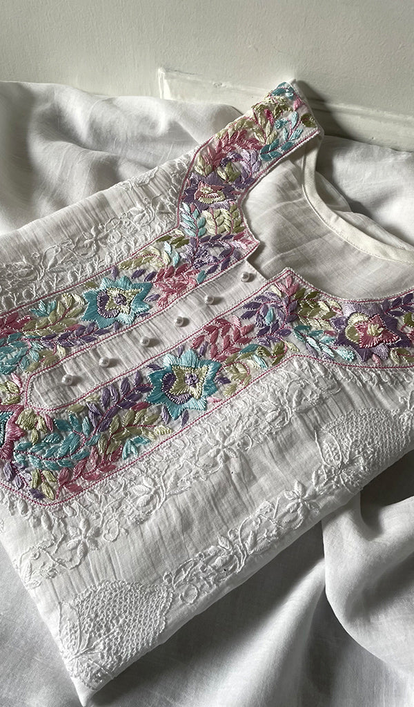 Women's Lakhnavi Handcrafted Cotton Semi -Stitched Kurta And Dupatta Set - HONC0326108