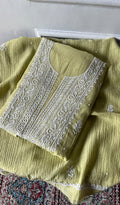 Zeba Women's Lakhnavi Handcrafted Mul Chanderi UnStitched Kurta And Dupatta Set - HONC0374449