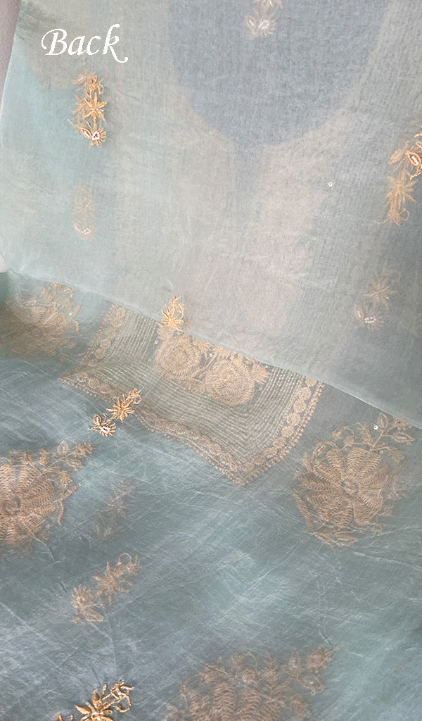 Mayuri Women's Lakhnavi Handcrafted Pure Organza Silk Chikankari Unstitched Full Suit Material - HONC0351132