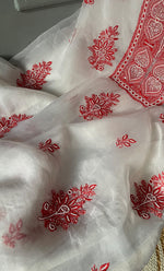 Load image into Gallery viewer, Women&#39;s Lakhnavi Handcrafted Pure Organza Chikankari Unstitched Kurta And Dupatta Set-  HONC0288319
