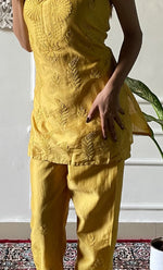Load image into Gallery viewer, Amreena Women's Lakhnavi Handcrafted Chanderi Silk Chikankari Top And Pant Set - HONC0322964