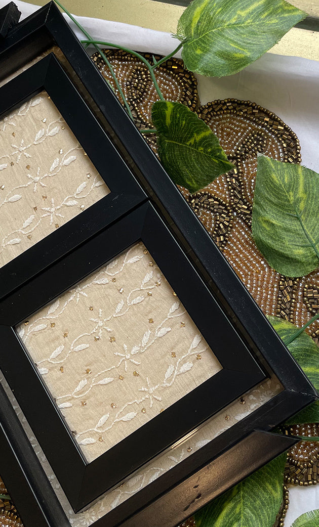 Handcrafted Chikankari Tray with Two Coasters – Wooden Frame - HONC0313535