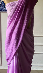 Load image into Gallery viewer, Women's Lakhnavi Handcrafted Viscose Georgette Chikankari Saree - HONC090396