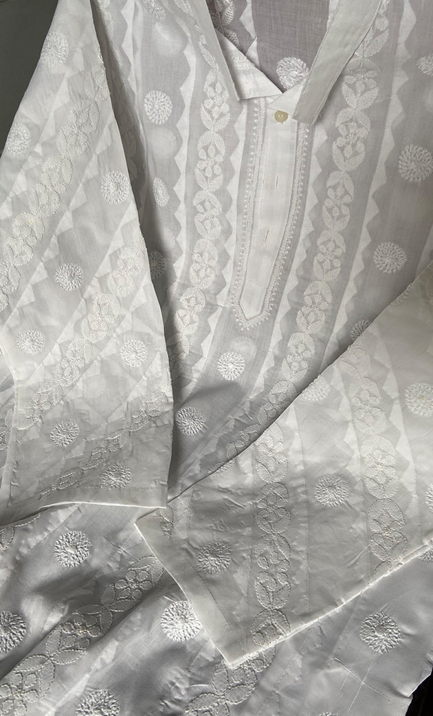 Men's Lucknowi Handcrafted Cotton Chikankari Kurta - HONC0295792