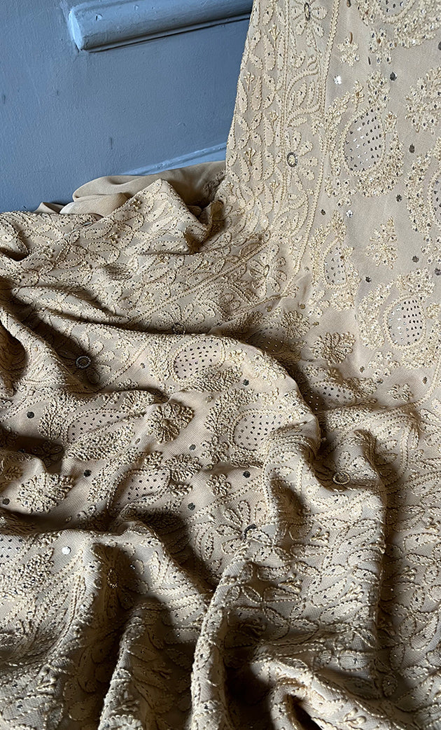 Women's Lakhnavi Handcrafted Viscose Georgette Chikankari Full Suit Material - HONC0271108