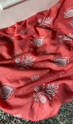 Load image into Gallery viewer, Women's Lakhnavi Handcrafted Mul Chanderi Unstitched Chikankari Full Suit Material - HONC0338249