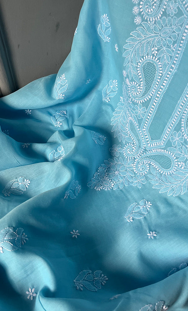 Farah Women's Lakhnavi Handcrafted Unstitched Cotton Chikankari Suit Material - HONC0310522