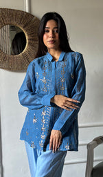 Load image into Gallery viewer, Emma Women's Lucknowi Handcrafted Mul Chanderi Stitched Chikankari Kurta And Pant Set- HONC0320764