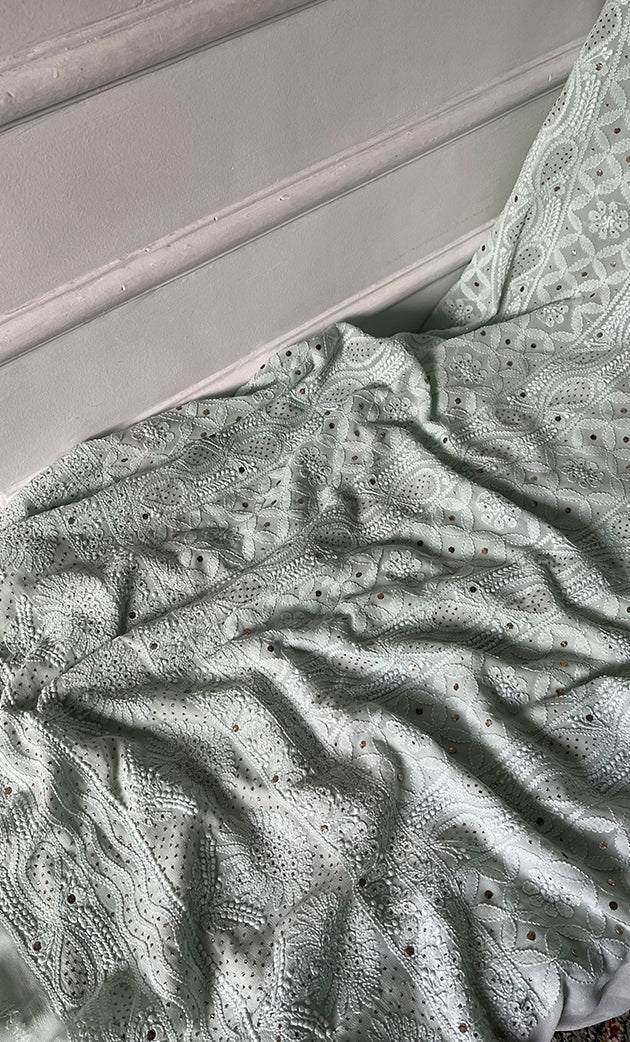 Women's Lucknowi Handcrafted Viscose Georgette Unstitched Chikankari Suit Material - HONC0271118