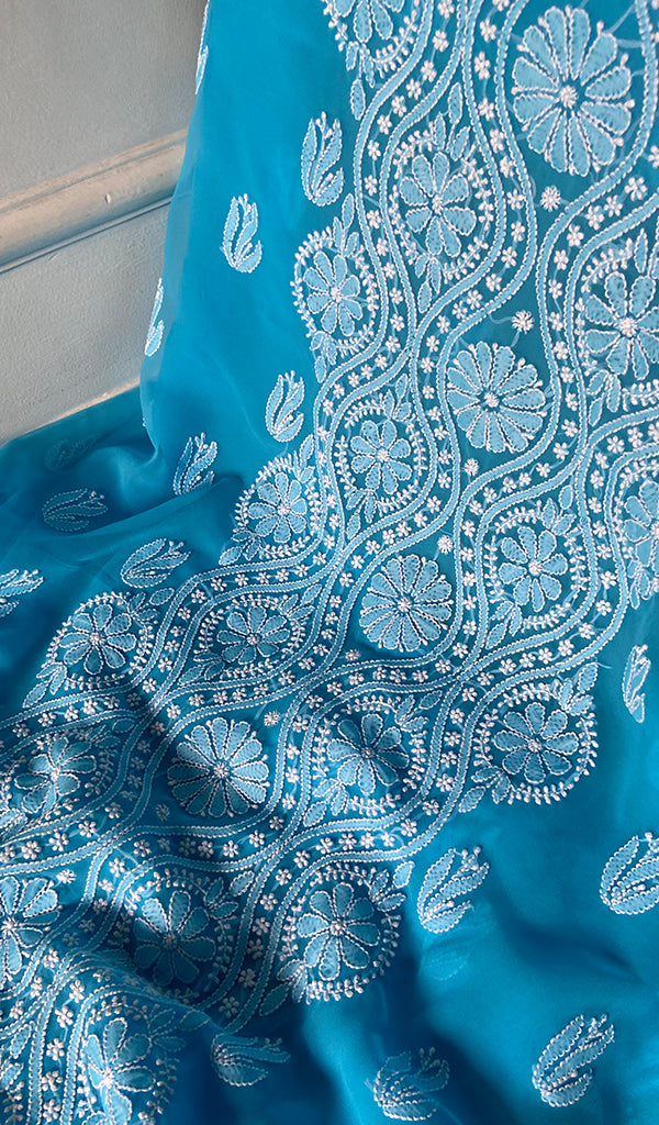 Women's Lucknowi Handcrafted Faux-Georgette Unstitched Chikankari Suit Material - HONC0348789