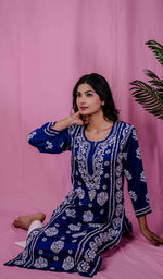 Load image into Gallery viewer, Women&#39;s Lucknowi Handcrafted Modal Silk Chikankari Kurti - HONC0200245
