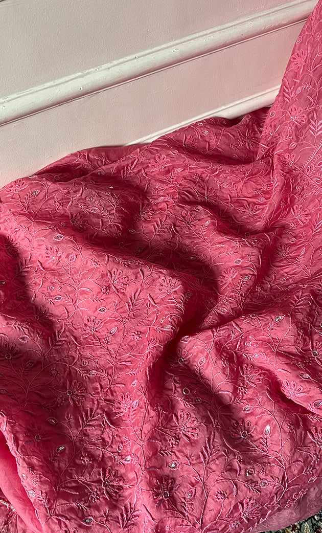 Women's Lakhnavi Handcrafted Pure Organza Chikankari Unstitched Kurta And Dupatta Set- HONC0327846