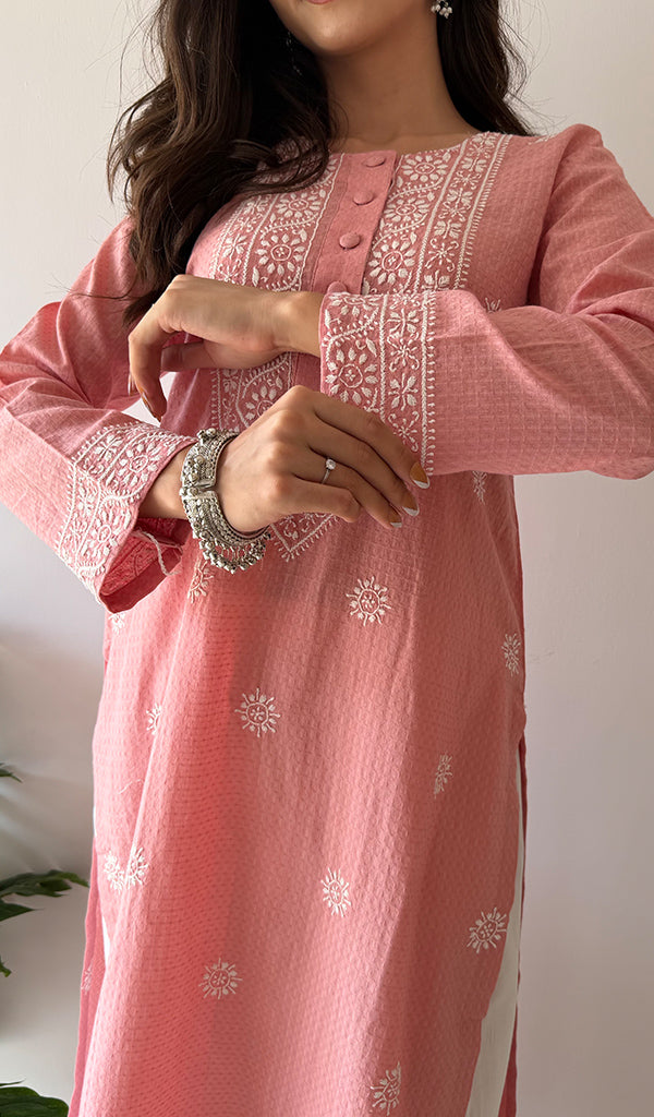Prisha Women's Lakhnavi Handcrafted Cotton Chikankari Kurti - HONC0341089