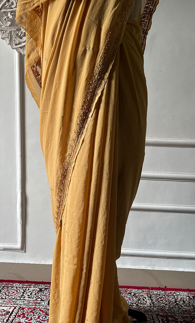 Women's Lakhnavi Handcrafted Viscose Georgette Chikankari Saree - HONC0329025