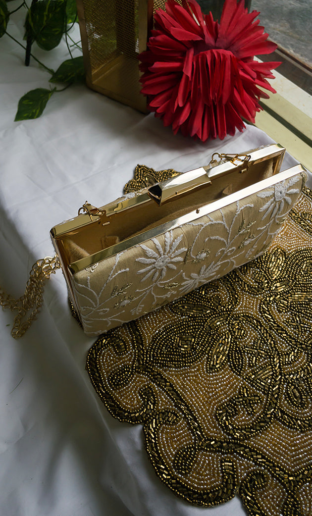 Elegant Floral Embroidered Chikankari  Clutch -  - HONC029450