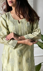 Load image into Gallery viewer, Sufi Women&#39;s Lucknowi Handcrafted Chanderi Silk Chikankari Kurti - HONC0141536
