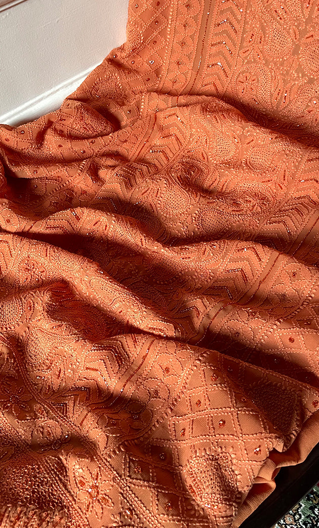 Women's Lakhnavi Handcrafted Viscose Georgette Chikankari Full Suit Material - HONC0299907