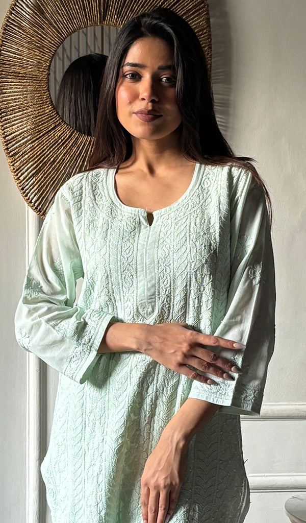 Women's Lakhnavi Handcrafted Cotton Chikankari Kurti - HONC0337466