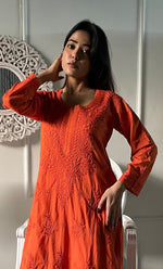 Load image into Gallery viewer, Women's Lakhnavi Handcrafted Chanderi Silk Chikankari Top And Pant Set - HONC0320557