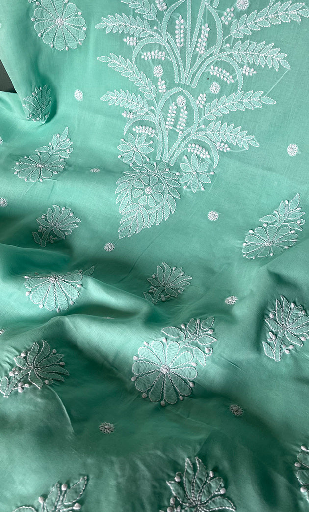 Women's Lakhnavi Handcrafted Unstitched Cotton Chikankari Suit Material - HONC0285011