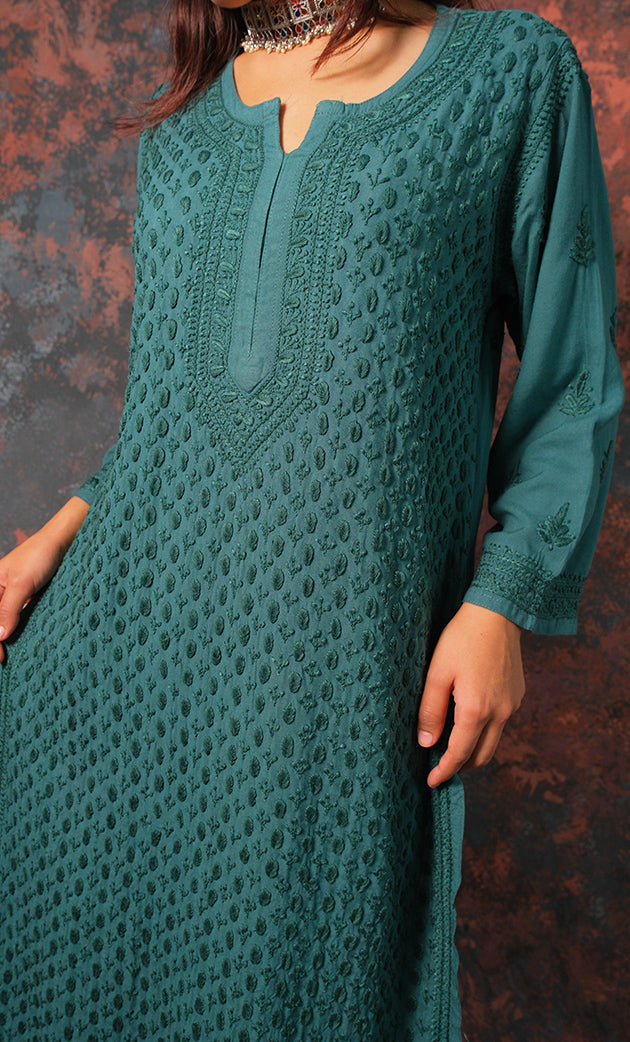 Women's Lucknowi Handcrafted Modal Cotton Chikankari Kurti - HONC0327138