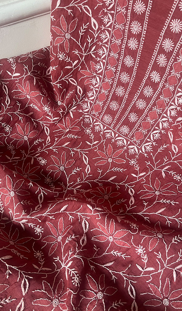 Women's Lakhnavi Handcrafted Mul Chanderi Unstitched Kurta And Dupatta Set - HONC0269579