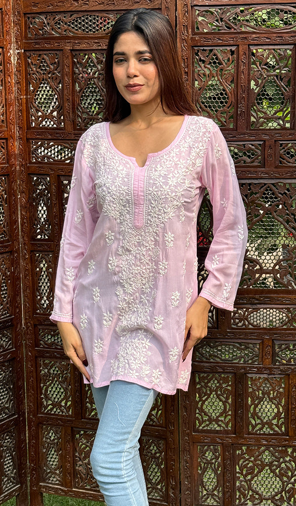 Fariah Women's Lakhnavi Handcrafted Modal Cotton Chikankari Top - HONC0247397