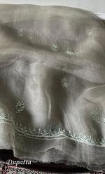 Load image into Gallery viewer, Women's Lakhnavi Handcrafted Pure Organza Chikankari Unstitched Kurta And Dupatta Set- HONC0311242