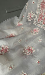 Load image into Gallery viewer, Women&#39;s Lakhnavi Handcrafted Pure Organza Chikankari Unstitched Kurta And Dupatta Set- HONC0297178
