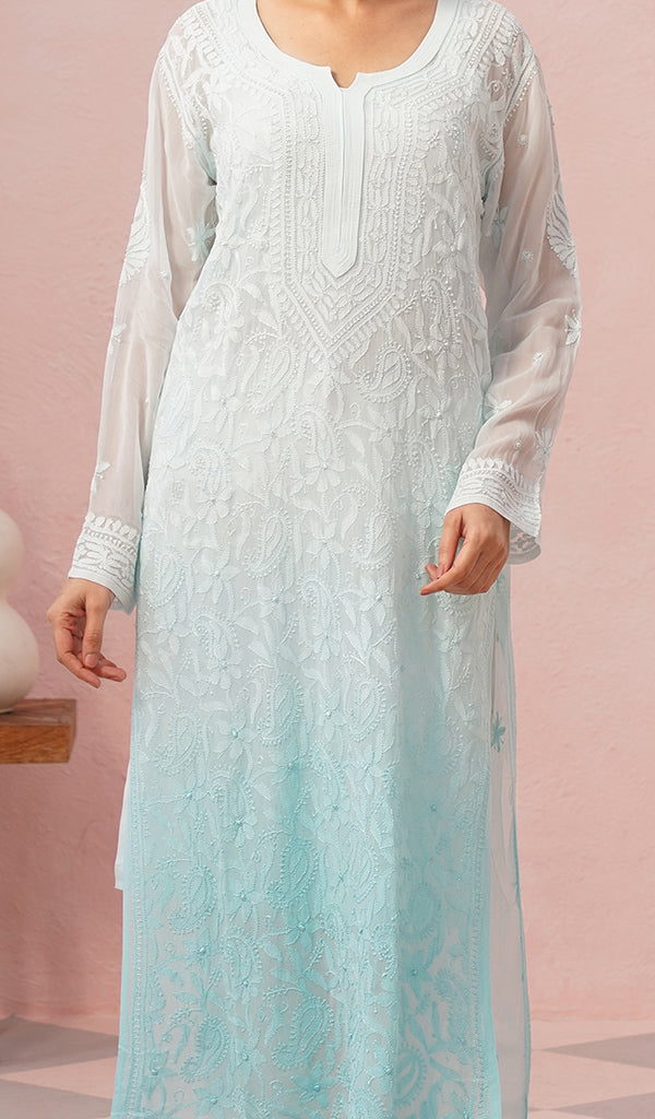 Women's Lakhnavi Handcrafted Viscose Georgette Chikankari Kurti - HONC05594464