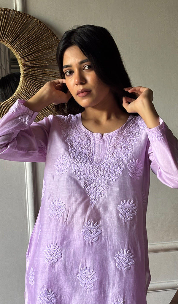 Riddhi Women's Lakhnavi Handcrafted Chanderi Silk Chikankari Top And Pant Set - HONC03607280